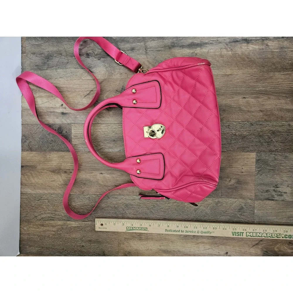 Juicy Couture Hot Pink Quilted Satchel Crossbody Bag Gold Heart Lock Detail